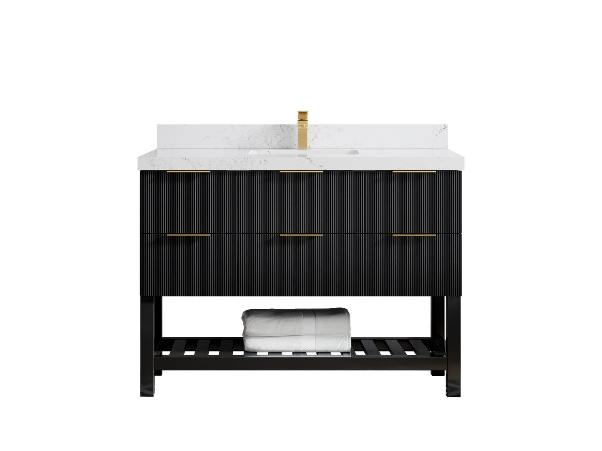 Catalina 48 in. W x 22 in. D Single Sink Bathroom Vanity in Black with 2 in Empira Quartz Countertop