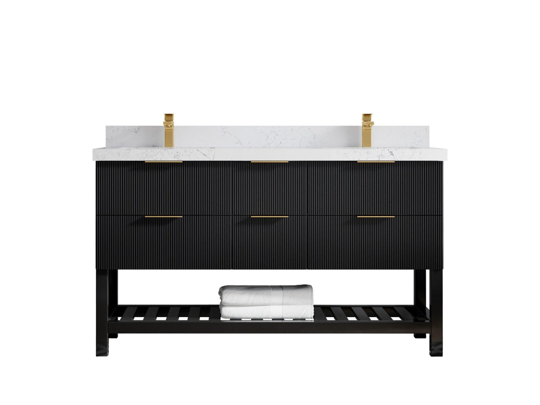 Catalina 60 in. W x 22 in. D Double Sink Bathroom Vanity in Black with 2 in Empira Quartz Countertop