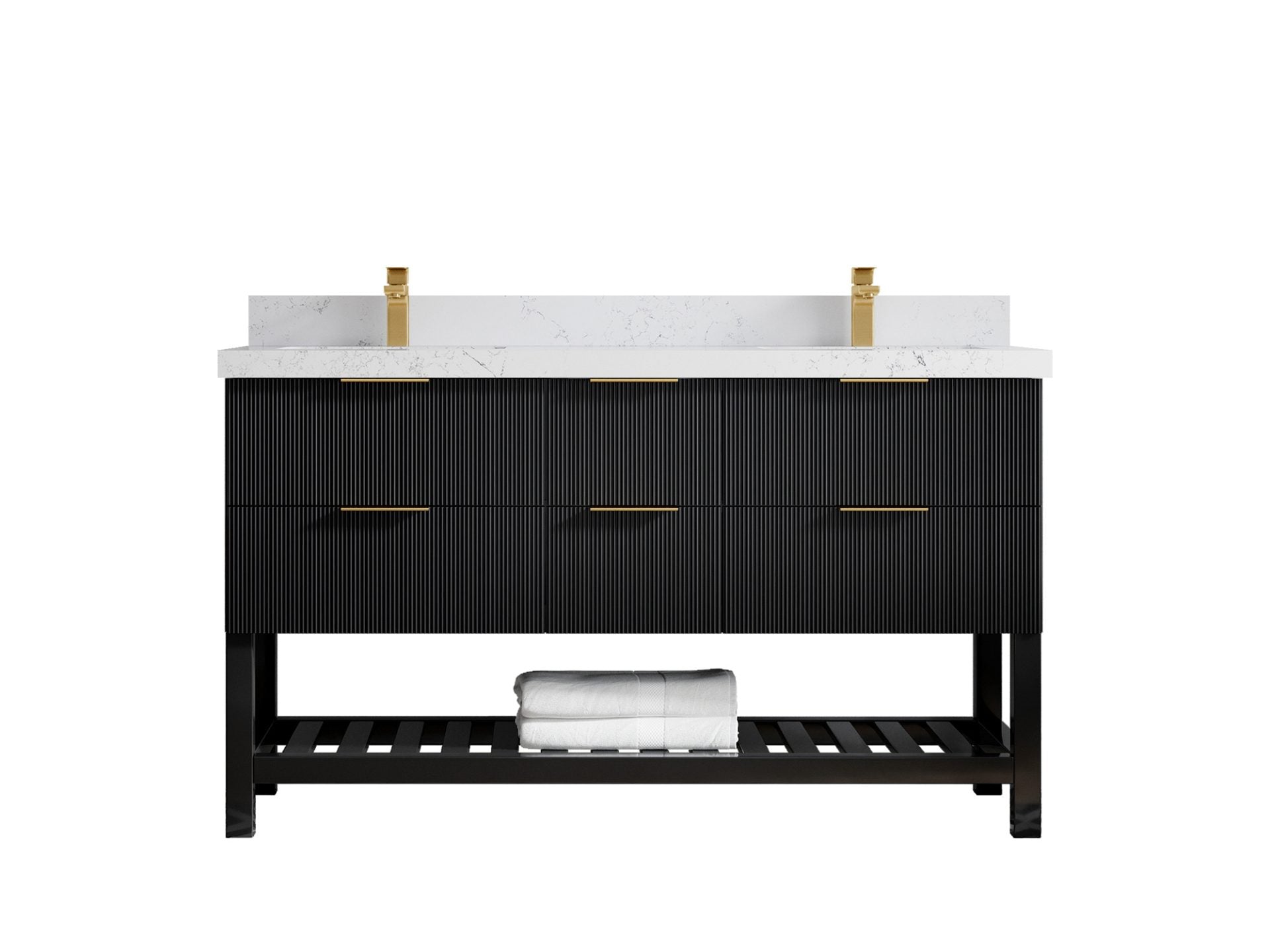 Catalina 60 in. W x 22 in. D Double Sink Bathroom Vanity in Black with 2 in Empira Quartz Countertop