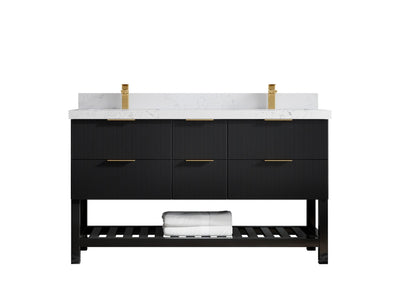 Catalina 60 in. W x 22 in. D Double Sink Bathroom Vanity in Black with 2 in Empira Quartz Countertop