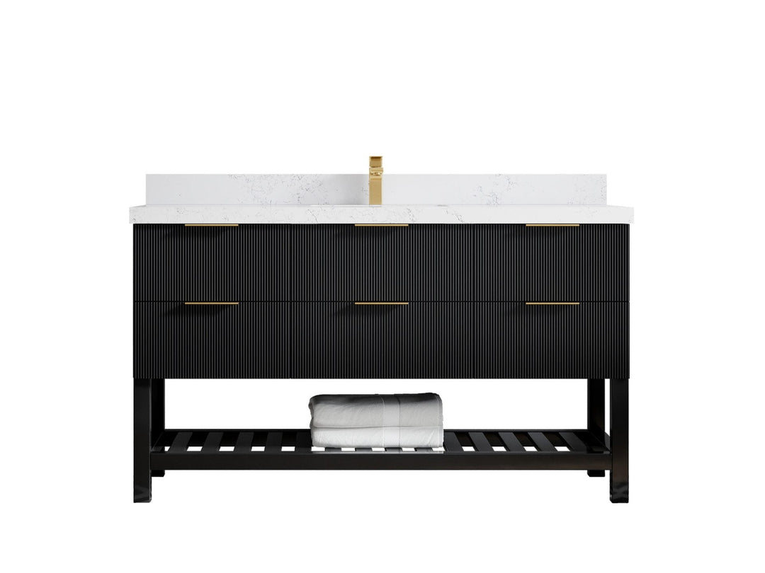 Catalina 60 in. W x 22 in. D Single Sink Bathroom Vanity in Black with 2 in Empira Quartz Countertop