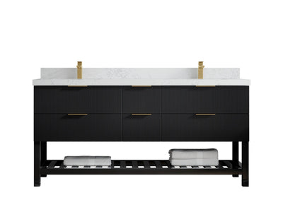 Catalina 72 in. W x 22 in. D Double Sink Bathroom Vanity in Black with 2 in Empira Quartz Countertop