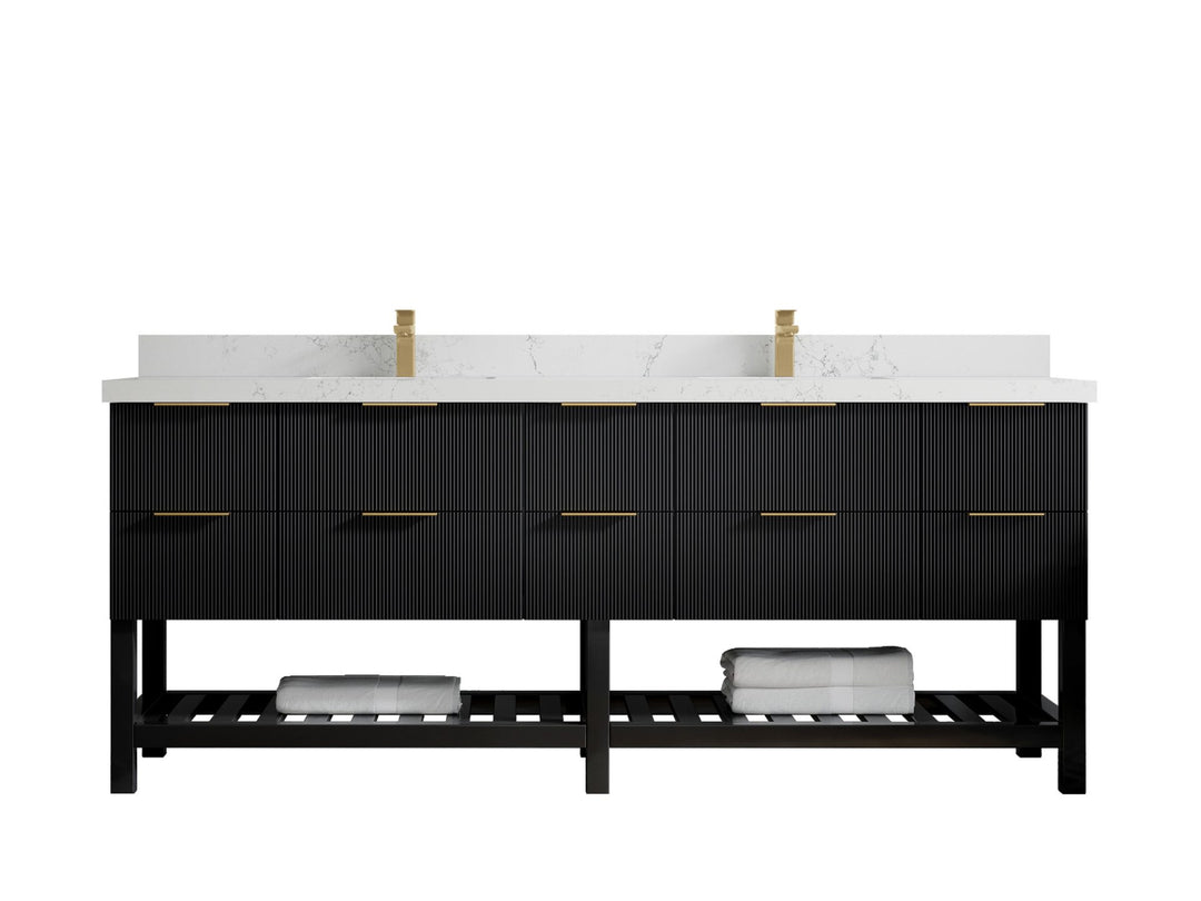 Catalina 84 in. W x 22 in. D Double Sink Bathroom Vanity in Black with 2 in Empira Quartz Countertop