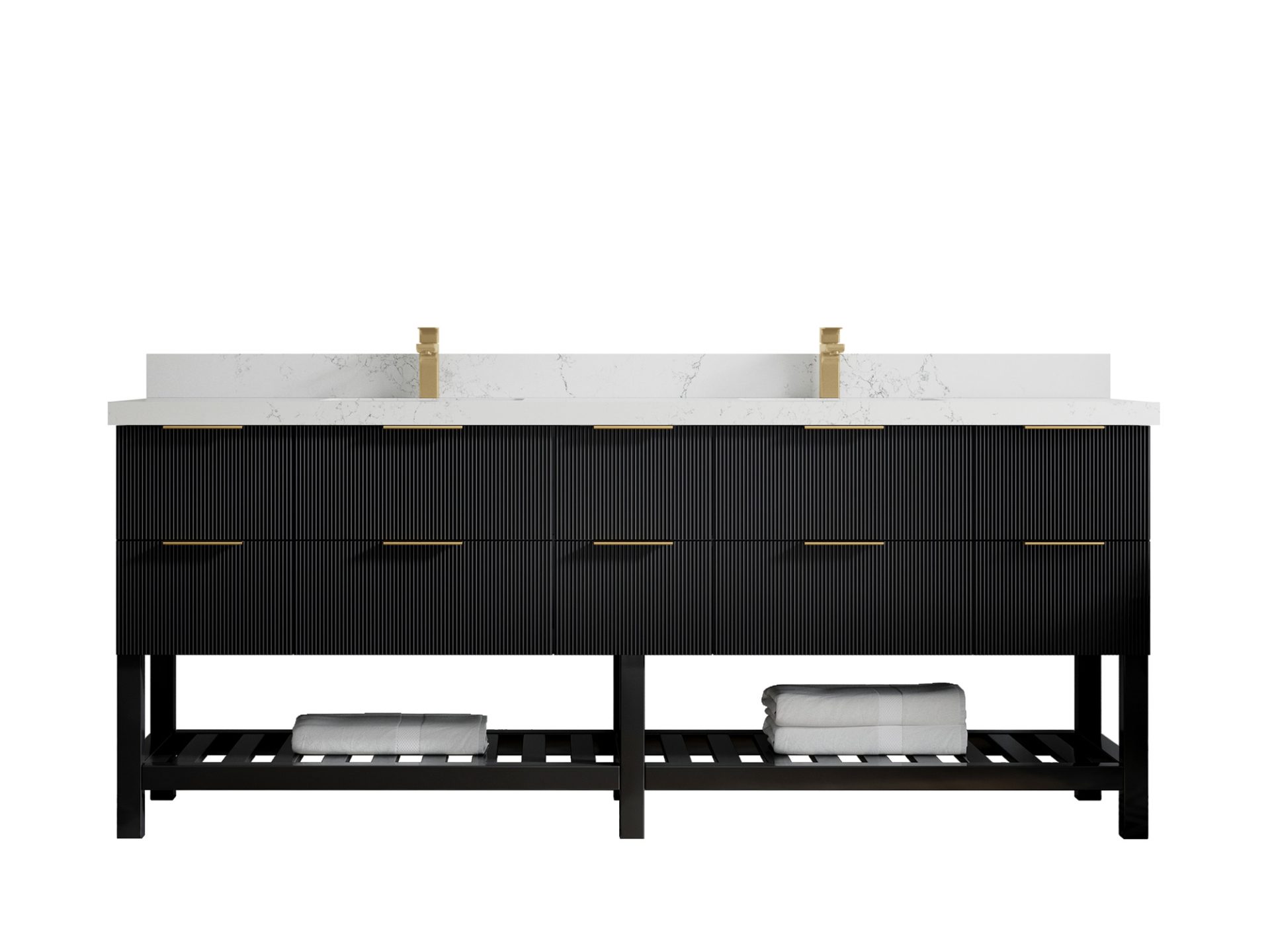Catalina 84 in. W x 22 in. D Double Sink Bathroom Vanity in Black with 2 in Empira Quartz Countertop