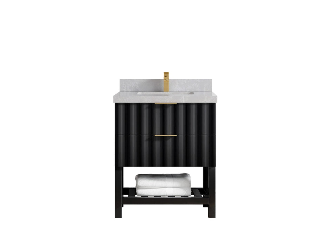 Catalina 30 in. W x 22 in. D Single Sink Bathroom Vanity in Black with 2 in Pearl Light Gray Quartz Countertop