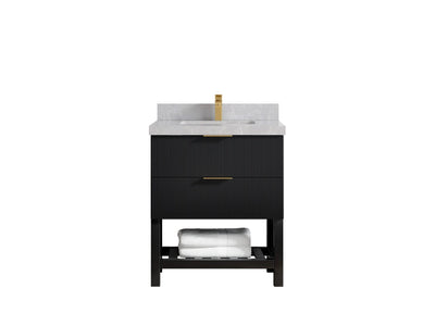 Catalina 30 in. W x 22 in. D Single Sink Bathroom Vanity in Black with 2 in Pearl Light Gray Quartz Countertop
