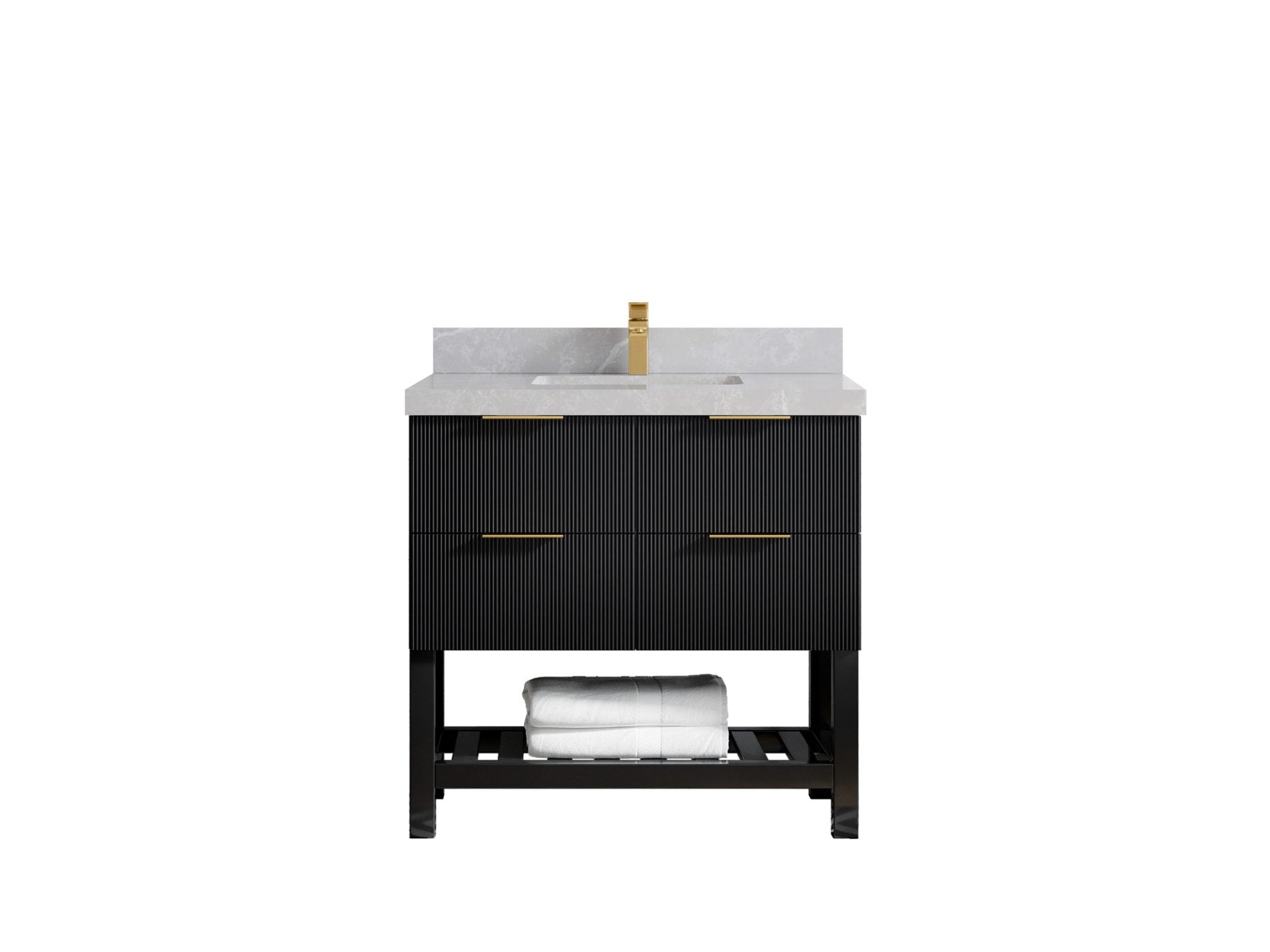 Catalina 36 in. W x 22 in. D Single Sink Bathroom Vanity in Black with 2 in Pearl Light Gray Quartz Countertop