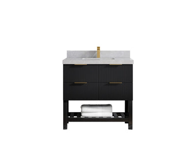 Catalina 36 in. W x 22 in. D Single Sink Bathroom Vanity in Black with 2 in Pearl Light Gray Quartz Countertop