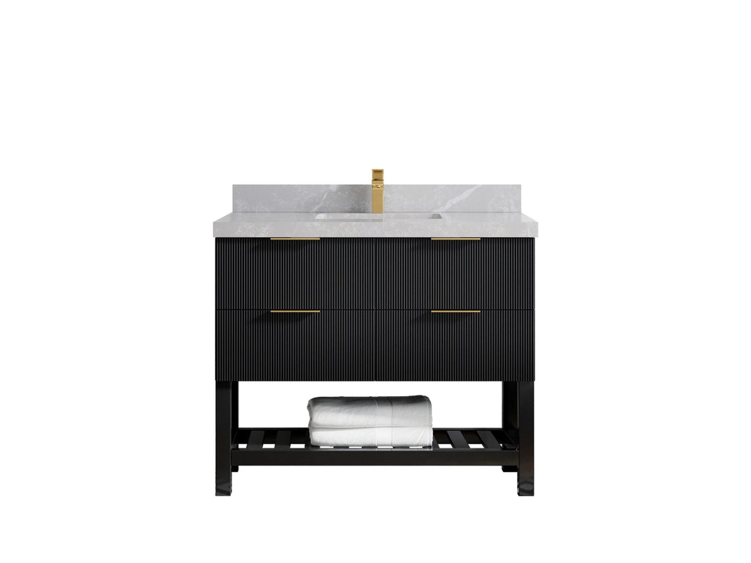 Catalina 42 in. W x 22 in. D Single Sink Bathroom Vanity in Black with 2 in Pearl Light Gray Quartz Countertop