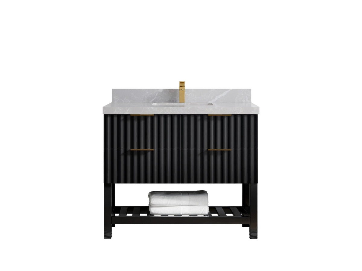 Catalina 42 in. W x 22 in. D Single Sink Bathroom Vanity in Black with 2 in Pearl Light Gray Quartz Countertop