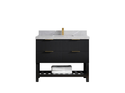 Catalina 42 in. W x 22 in. D Single Sink Bathroom Vanity in Black with 2 in Pearl Light Gray Quartz Countertop