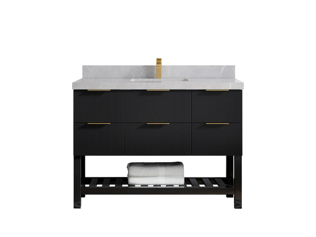 Catalina 48 in. W x 22 in. D Single Sink Bathroom Vanity in Black with 2 in Pearl Light Gray Quartz Countertop