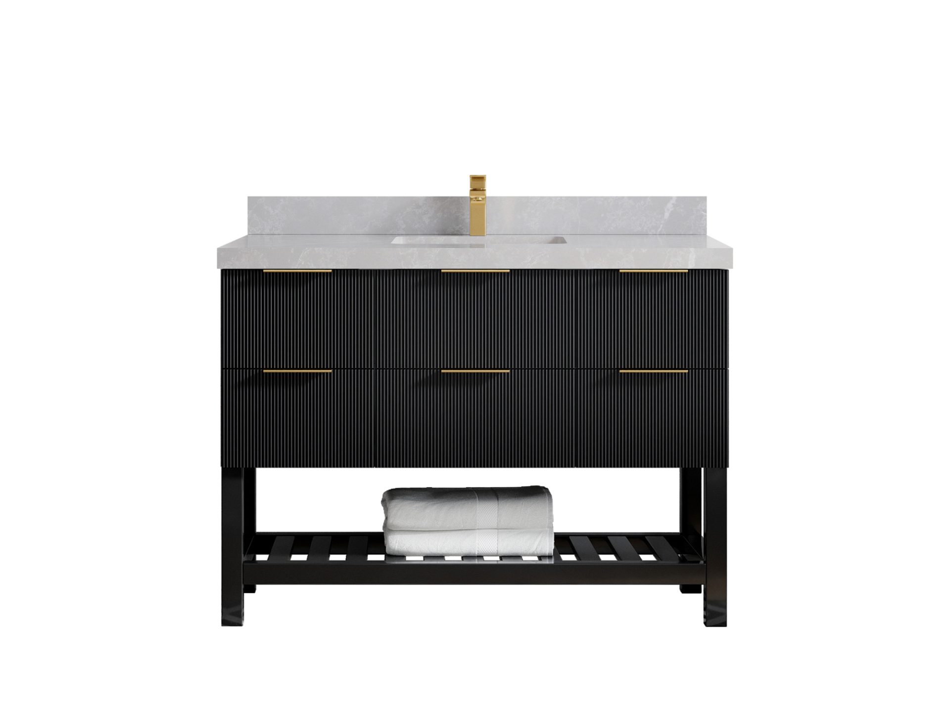 Catalina 48 in. W x 22 in. D Single Sink Bathroom Vanity in Black with 2 in Pearl Light Gray Quartz Countertop