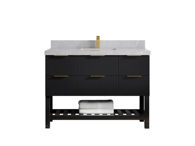 Catalina 48 in. W x 22 in. D Single Sink Bathroom Vanity in Black with 2 in Pearl Light Gray Quartz Countertop