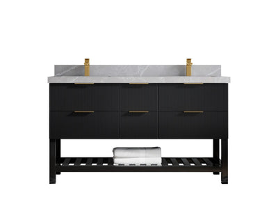 Catalina 60 in. W x 22 in. D Double Sink Bathroom Vanity in Black with 2 in Pearl Light Gray Quartz Countertop