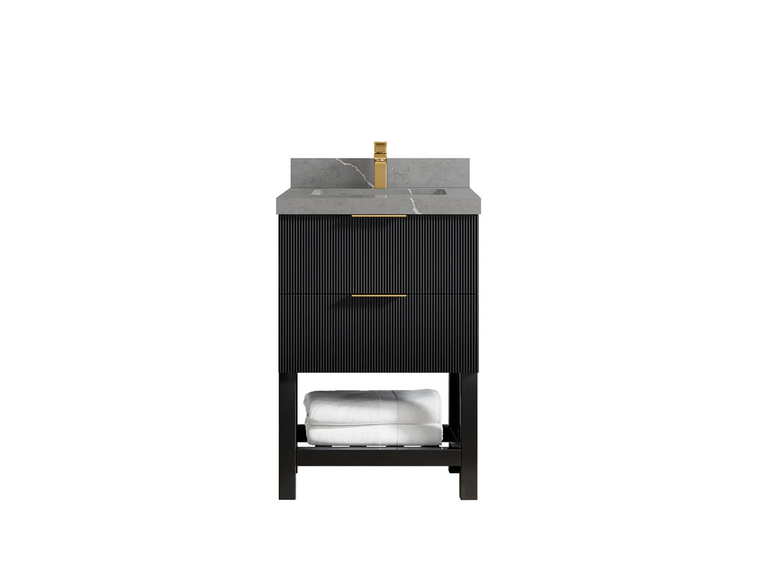Catalina 24 in. W x 22 in. D Single Sink Bathroom Vanity in Black with 2 in Piatra Gray Quartz Countertop