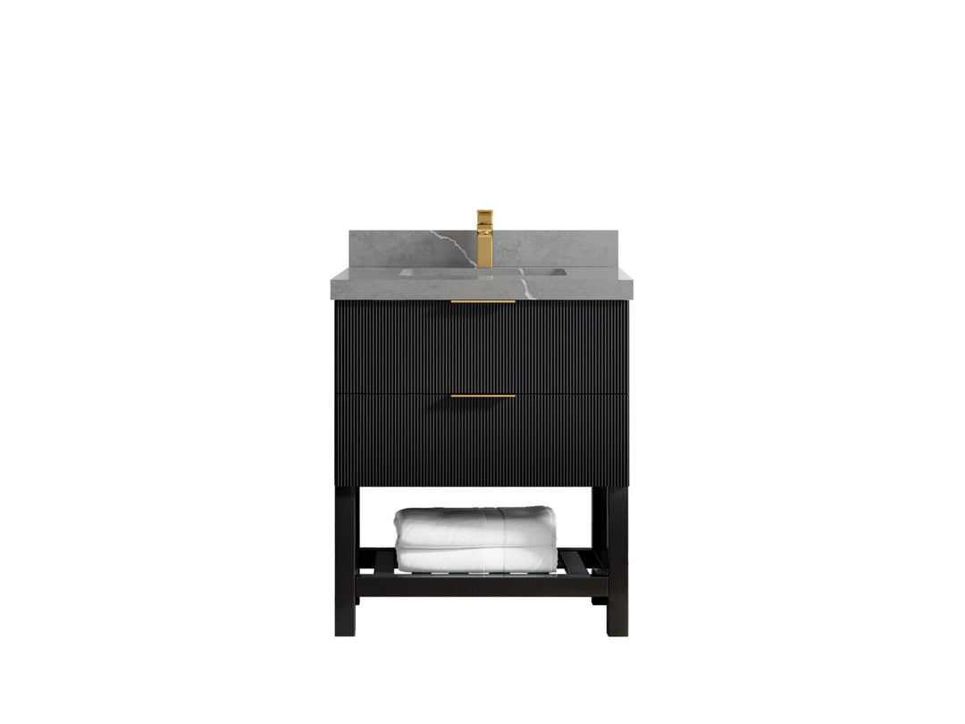 Catalina 30 in. W x 22 in. D Single Sink Bathroom Vanity in Black with 2 in Piatra Gray Quartz Countertop