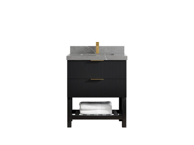 Catalina 30 in. W x 22 in. D Single Sink Bathroom Vanity in Black with 2 in Piatra Gray Quartz Countertop