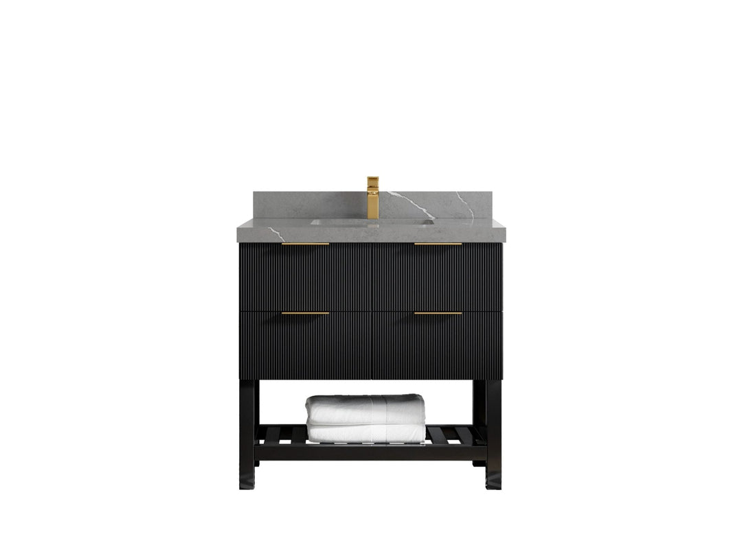 Catalina 36 in. W x 22 in. D Single Sink Bathroom Vanity in Black with 2 in Piatra Gray Quartz Countertop