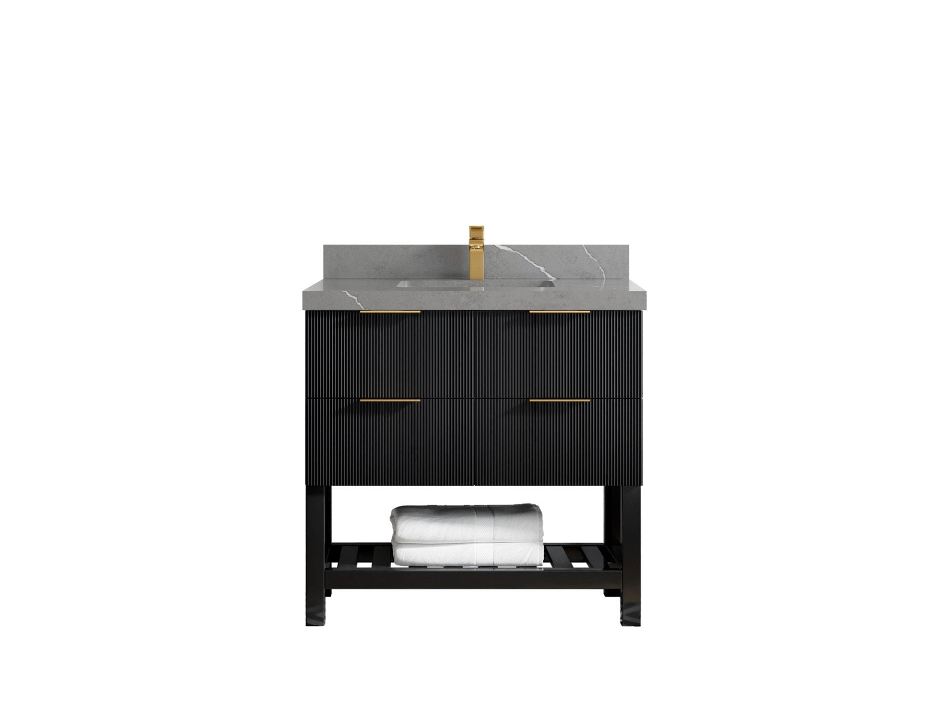 Catalina 36 in. W x 22 in. D Single Sink Bathroom Vanity in Black with 2 in Piatra Gray Quartz Countertop