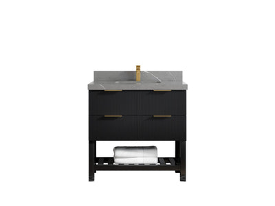 Catalina 36 in. W x 22 in. D Single Sink Bathroom Vanity in Black with 2 in Piatra Gray Quartz Countertop