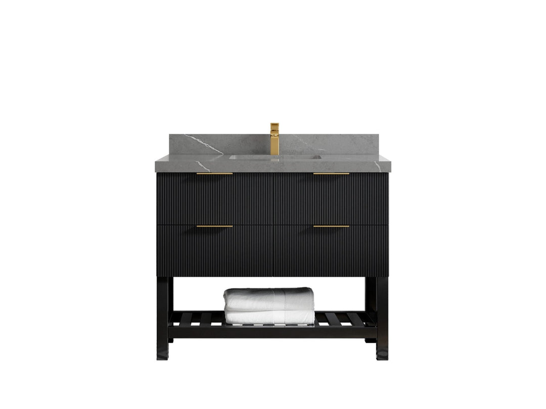 Catalina 42 in. W x 22 in. D Single Sink Bathroom Vanity in Black with 2 in Piatra Gray Quartz Countertop