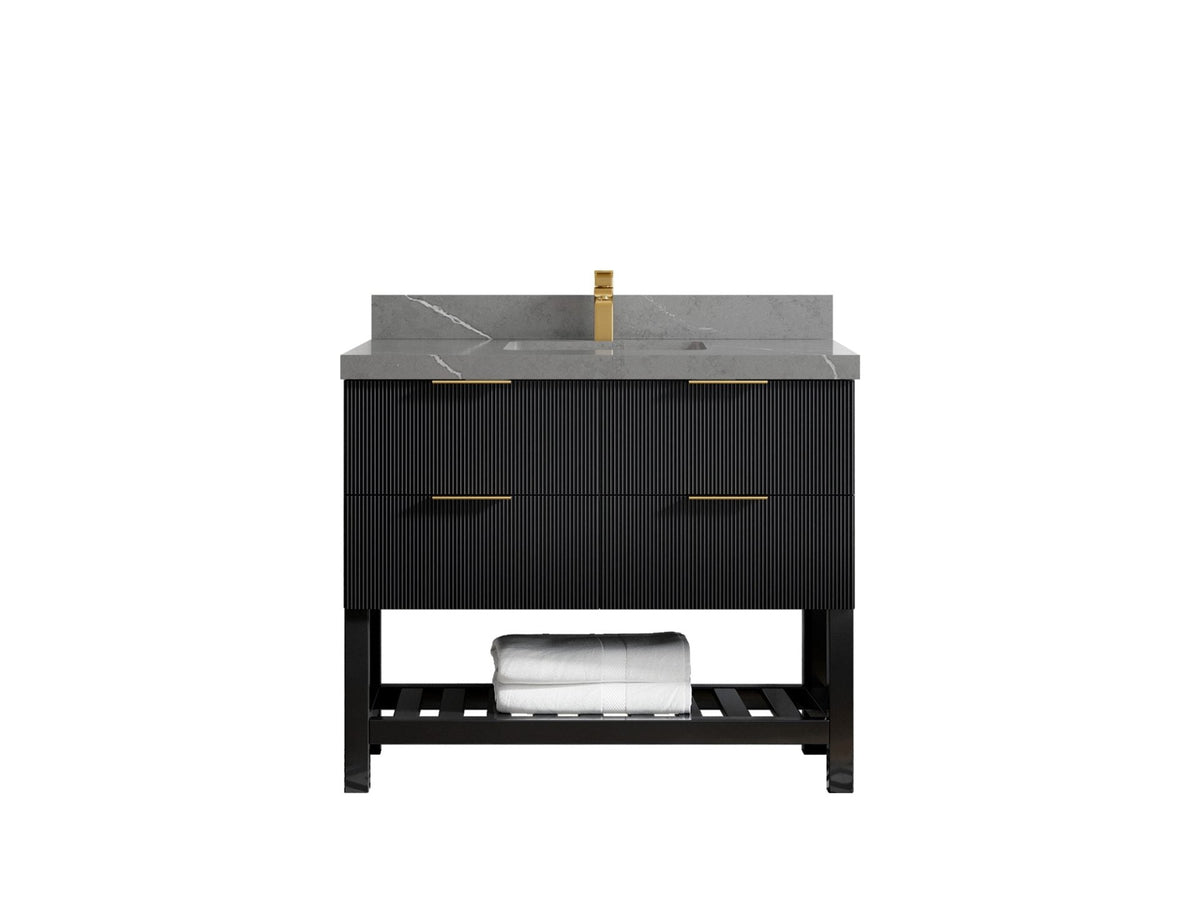 Catalina 42 in. W x 22 in. D Single Sink Bathroom Vanity in Black with 2 in Piatra Gray Quartz Countertop