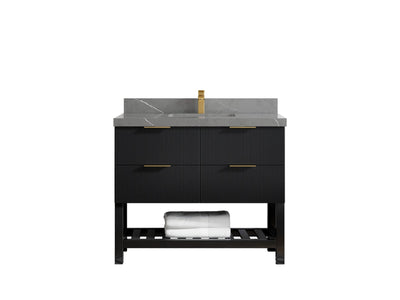 Catalina 42 in. W x 22 in. D Single Sink Bathroom Vanity in Black with 2 in Piatra Gray Quartz Countertop