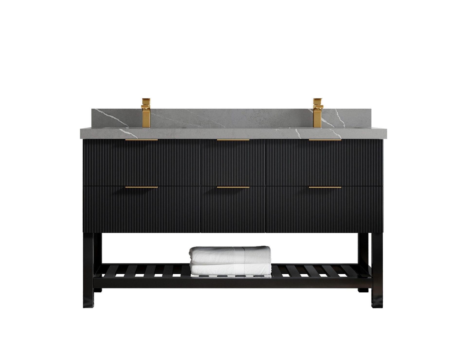 Catalina 60 in. W x 22 in. D Double Sink Bathroom Vanity in Black with 2 in Piatra Gray Quartz Countertop
