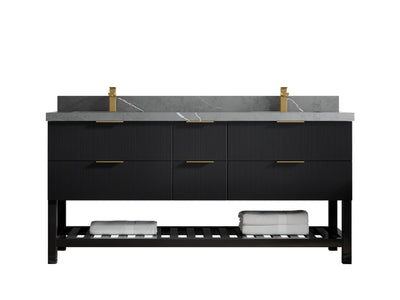 Catalina 72 in. W x 22 in. D Double Sink Bathroom Vanity in Black with 2 in Piatra Gray Quartz Countertop