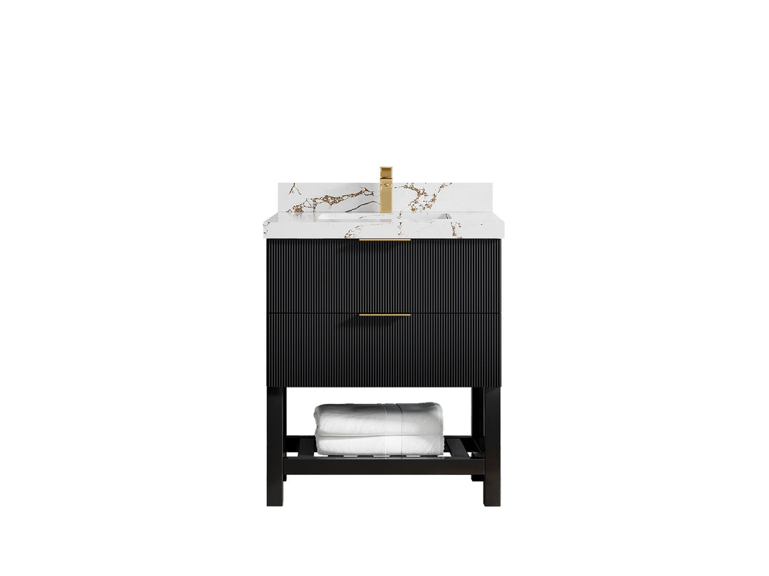 Catalina 30 in. W x 22 in. D Single Sink Bathroom Vanity in Black with 2 in Viola Brown Countertop 