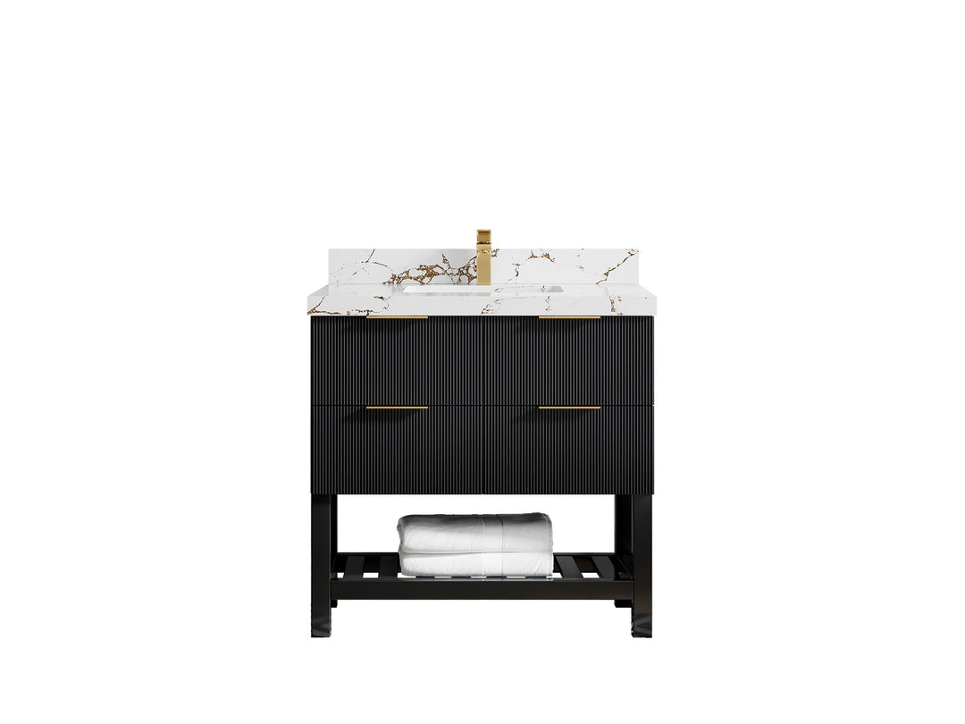 Catalina 36 in. W x 22 in. D Single Sink Bathroom Vanity in Black with 2 in Viola Brown Quartz Countertop 
