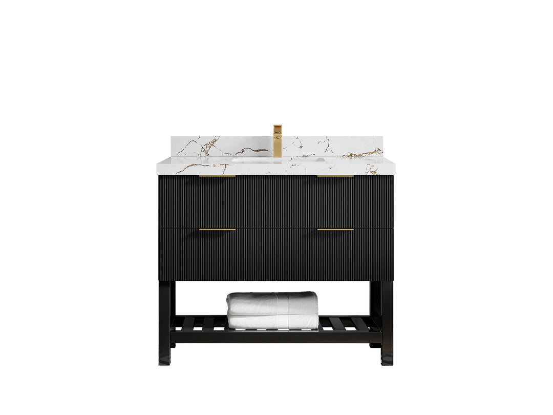 Catalina 42 in. W x 22 in. D Single Sink Bathroom Vanity in Black with 2 in Viola Brown Quartz Countertop