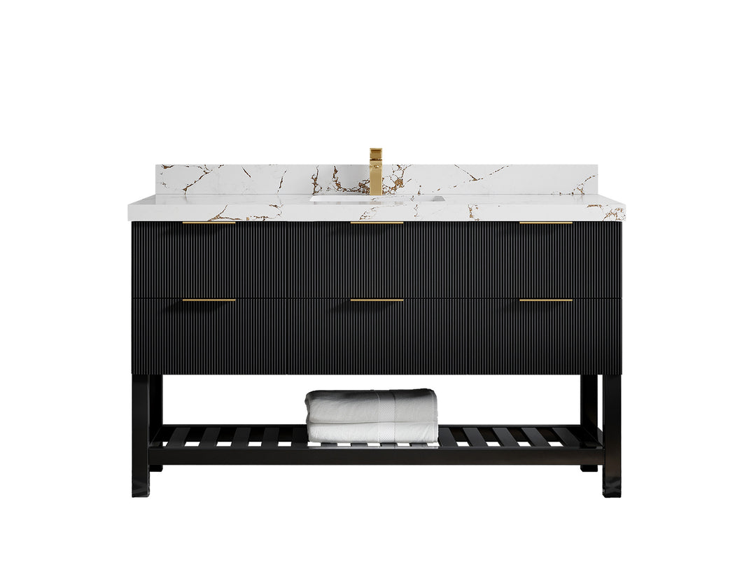 Catalina 60 in. W x 22 in. D Single Sink Bathroom Vanity in Black with 2 in Viola Brown Quartz Countertop