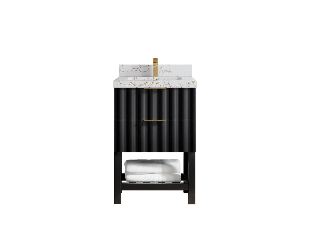 Catalina 24 in. W x 22 in. D Single Sink Bathroom Vanity in Black with 2 in Viola Gold Quartz Countertop