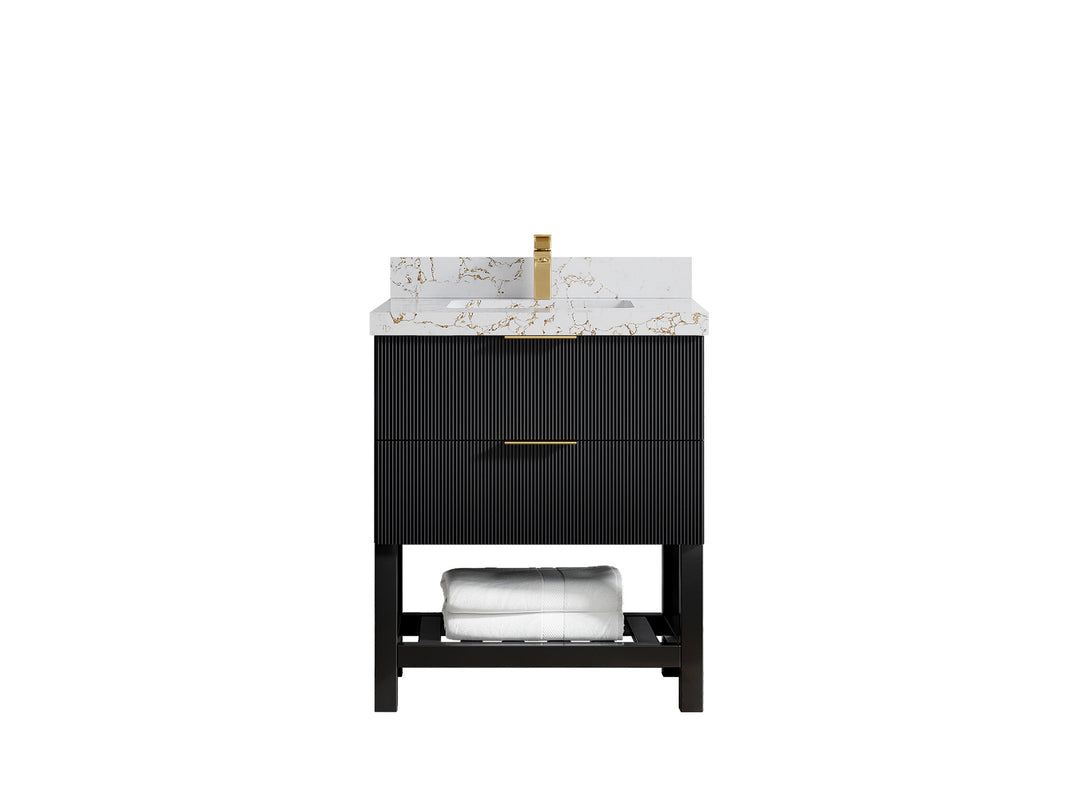 Catalina 30 in. W x 22 in. D Single Sink Bathroom Vanity in Black with 2 in Viola Gold Quartz Countertop 