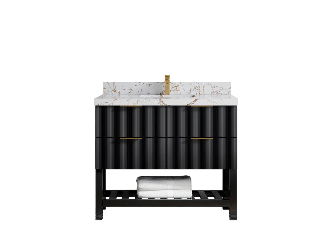 Catalina 42 in. W x 22 in. D Single Sink Bathroom Vanity in Black with 2 in Viola Gold Quartz Countertop