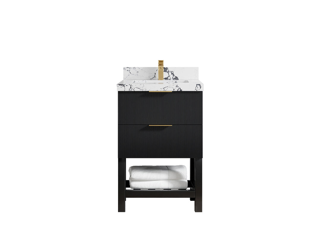 Catalina 24 in. W x 22 in. D Single Sink Bathroom Vanity in Black with 2 in Viola Night Quartz Countertop