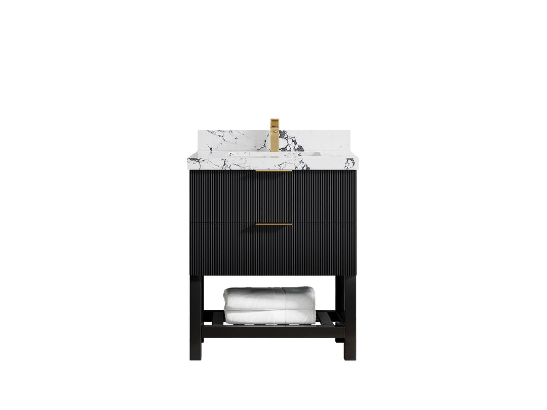 Catalina 30 in. W x 22 in. D Single Sink Bathroom Vanity in Black with 2 in Viola Night Quartz Countertop