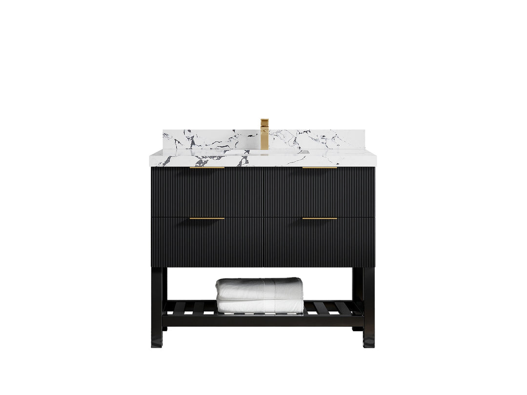 Catalina 42 in. W x 22 in. D Single Sink Bathroom Vanity in Black with 2 in Viola Night Quartz Countertop