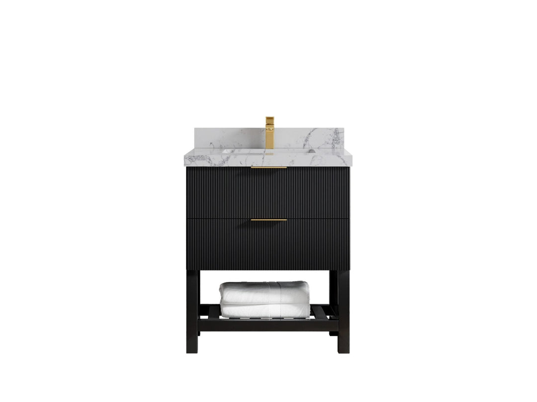 Catalina 30 in. W x 22 in. D Single Sink Bathroom Vanity in Black with 2 in Venatino Quartz Countertop 