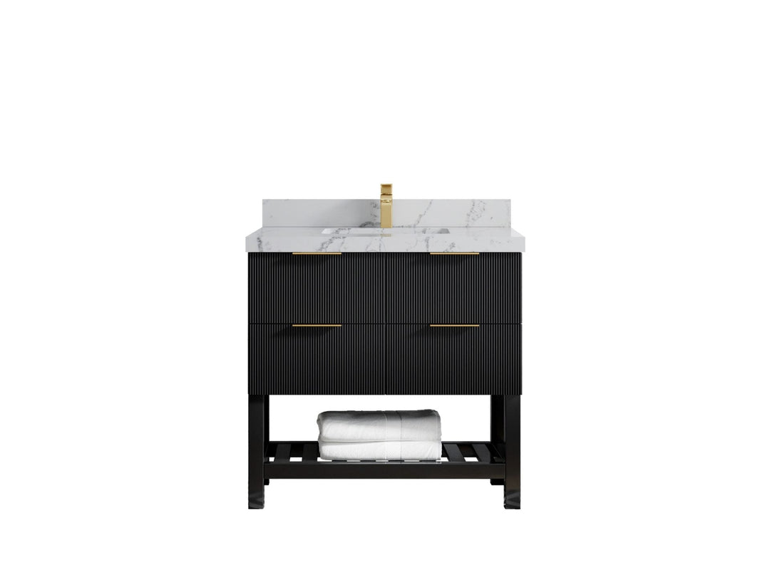 Catalina 36 in. W x 22 in. D Single Sink Bathroom Vanity in Black with 2 in Venatino Quartz Countertop