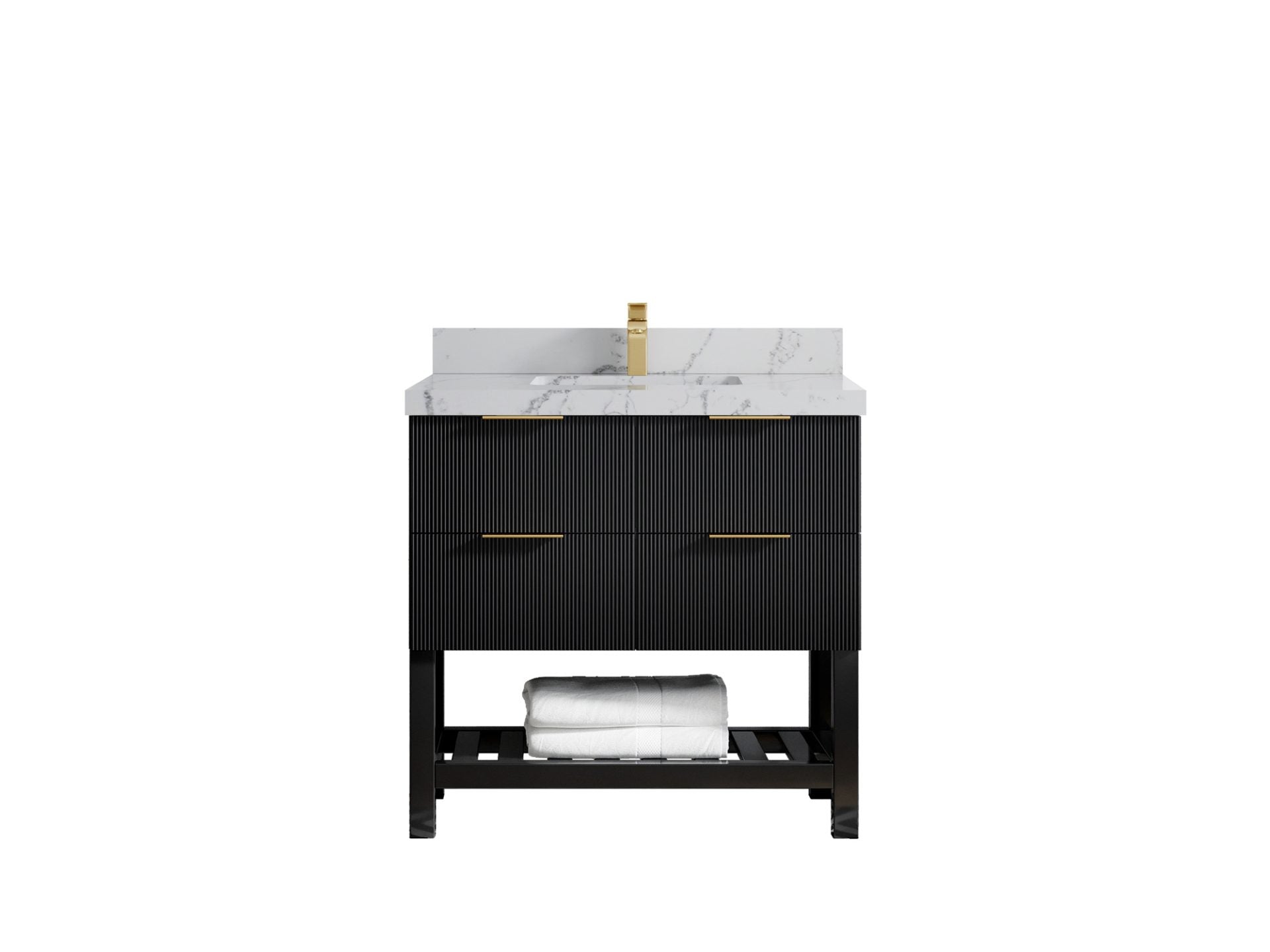 Catalina 36 in. W x 22 in. D Single Sink Bathroom Vanity in Black with 2 in Venatino Quartz Countertop