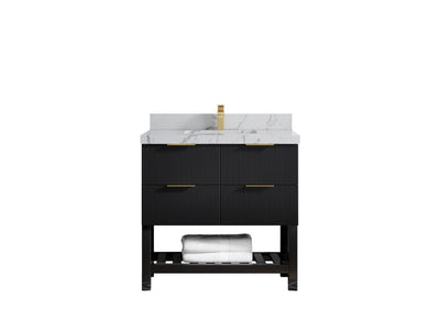Catalina 36 in. W x 22 in. D Single Sink Bathroom Vanity in Black with 2 in Venatino Quartz Countertop