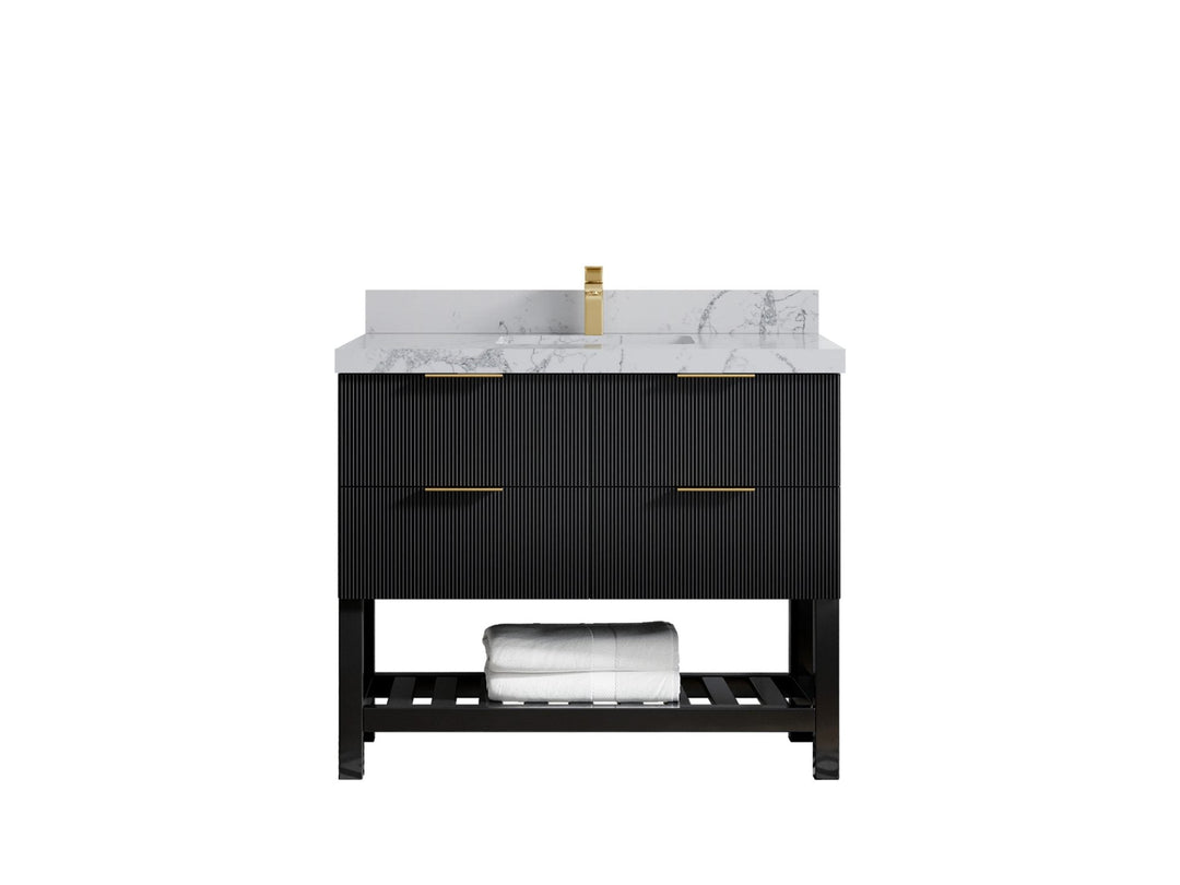 Catalina 42 in. W x 22 in. D Single Sink Bathroom Vanity in Black with 2 in Venatino Quartz Countertop