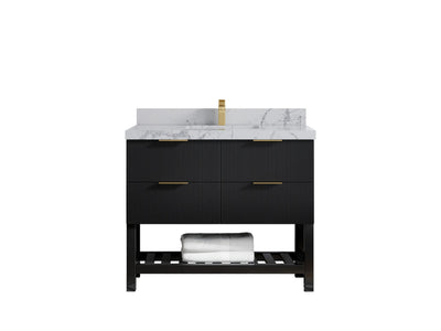 Catalina 42 in. W x 22 in. D Single Sink Bathroom Vanity in Black with 2 in Venatino Quartz Countertop