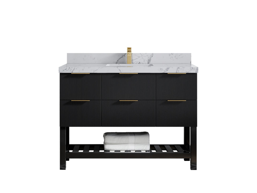 Catalina 48 in. W x 22 in. D Single Sink Bathroom Vanity in Black with 2 in Venatino Quartz Countertop