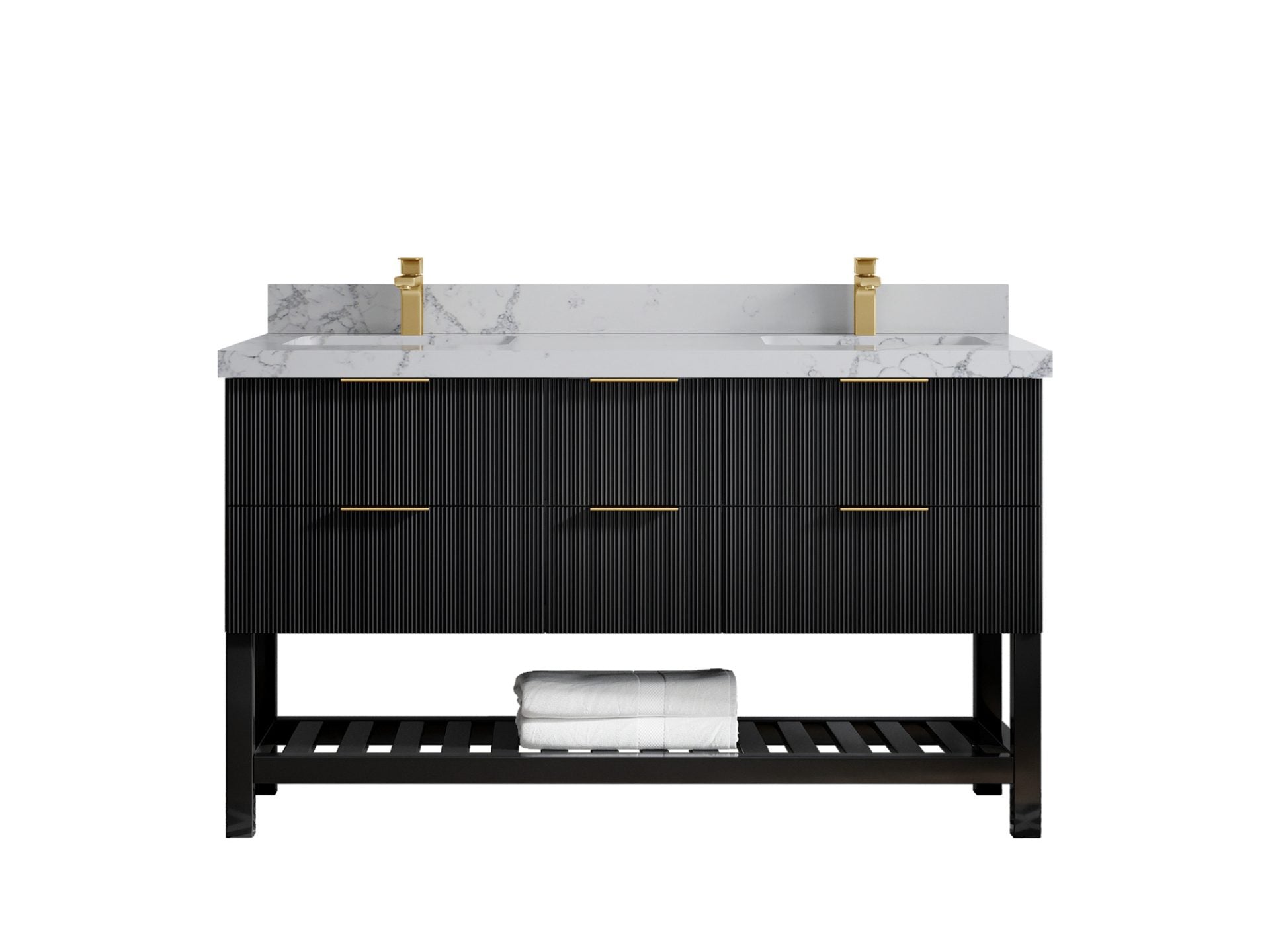 Catalina 60 in. W x 22 in. D Double Sink Bathroom Vanity in Black with 2 in Venatino Quartz Countertop