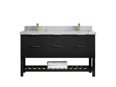 Catalina 60 in. W x 22 in. D Double Sink Bathroom Vanity in Black with 2 in Venatino Quartz Countertop