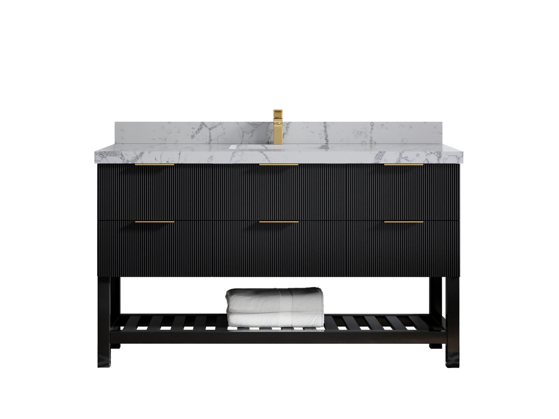 Catalina 60 in. W x 22 in. D Single Sink Bathroom Vanity in Black with 2 in Venatino Quartz Countertop